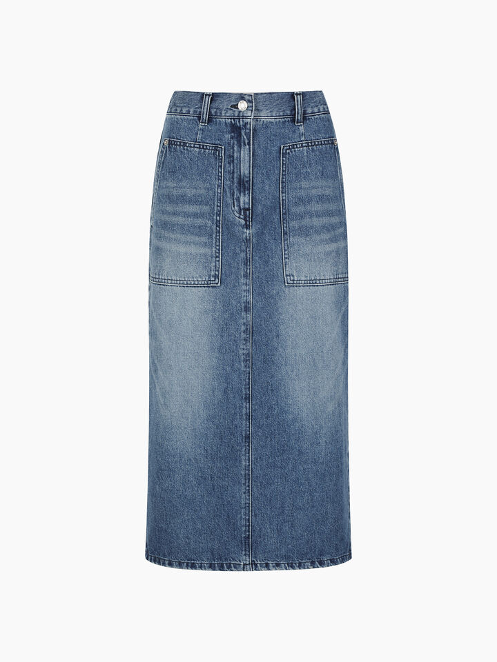 Blue long jean skirt - sisley k longuette skirts - Blue | Sisley K image number 2